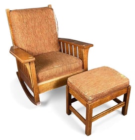 L. & J.G. Stickley Oversized Mission Oak Rocking Chair & Ottoman