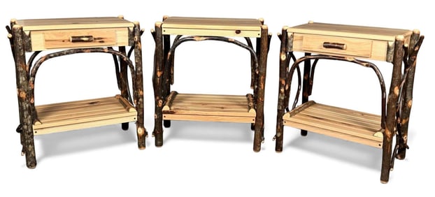 Pair Of Simply Amish Bentwood Nightstands & Associated Side Table