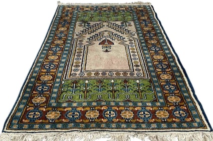 Colorful Finely Knotted Prayer Rug