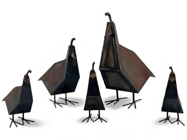 Steve Hamilton (California, 21st C.) Geometric Iron Quail Sculptures.