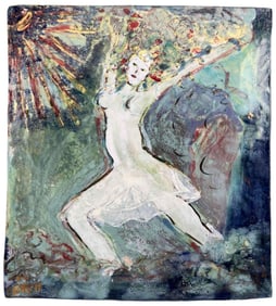 Marianne de Hatten Groh (French/California, 1935-2025), Painted Terra Cotta Tile