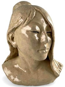 Marianne de Hatten Groh (French/California, 1935-2025), Portrait Of A Woman, Glazed Terra Cotta Bust