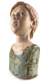 Marianne de Hatten Groh (French/California, 1935-2025), Bust Of A Child, Terra Cotta With Glaze
