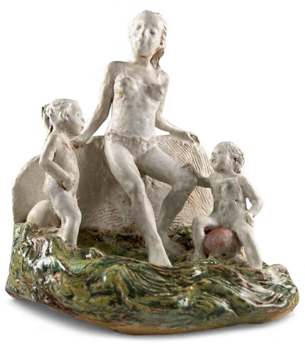 Marianne de Hatten Groh (French/California, 1935-2025), Woman & Children At The Beach, Terra Cotta (1 of 16)