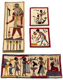 Four Hand Stitched Egyptian Revival Applique Textiles