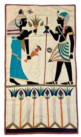 Large Egyptian Revival Hand Stitched & Embroidered Applique Tapestry