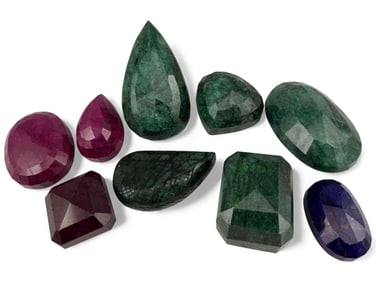 Grouping Of Large Carved & Faceted Gemstones Including Ruby, Emeralds