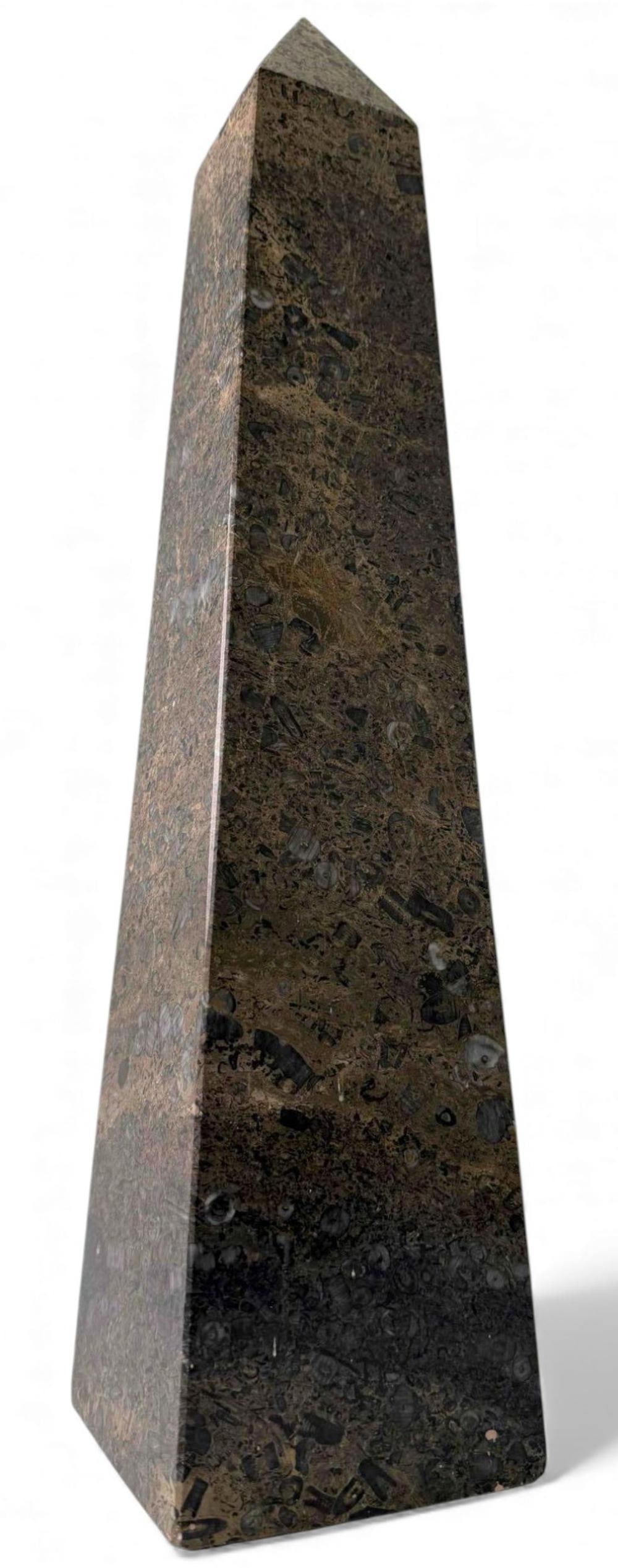 Fossil Marble Obelisk: Fossil Marble Obelisk. Approximately 20.25H x 4.5W in.FOR SHIPPING: You may reach out to: QPS info@qualitypackship.com www.qualitypackship.com/quotes 312-725-3711, The Packaging Store: auctionpack@com