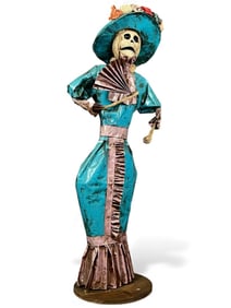 Large Mexican Folk Art Day Of The Dead Papier Mache Calaca Figure