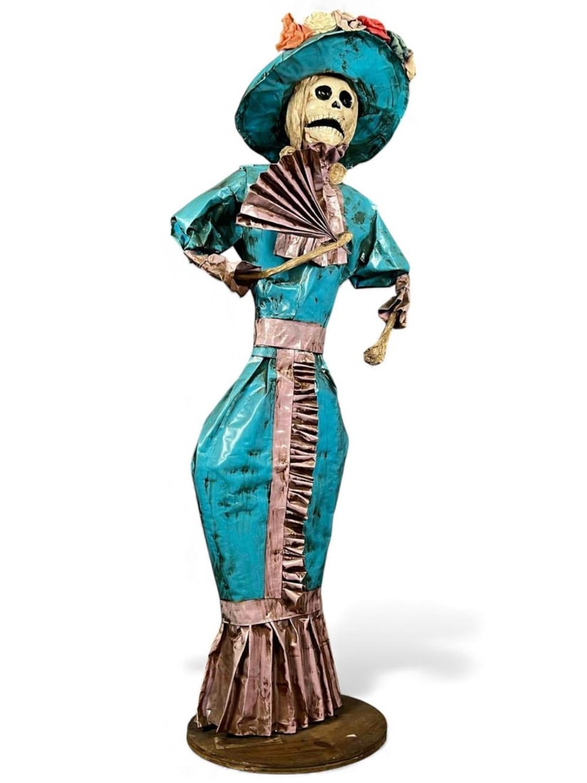 Large Mexican Folk Art Day Of The Dead Papier Mache Calaca Figure: Large Mexican Folk Art Day Of The Dead Papier Mache Calaca Figure. Approximately 48.5H x 18.5W x 15.0D in.FOR SHIPPING: You may reach out to: QPS info@qualitypackship.com www.qualitypackship.com/quote