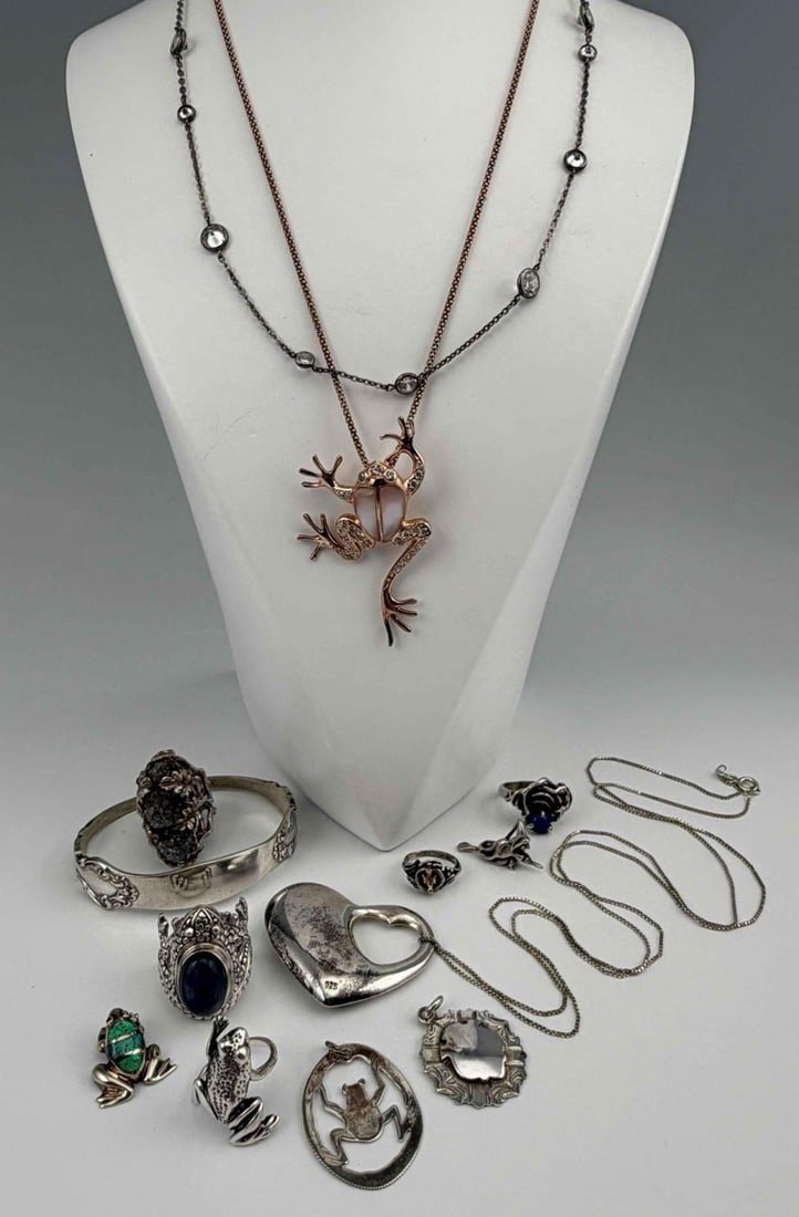 Grouping Of Sterling Silver Jewelry, Many Frog Themed Pieces (1 of 18)