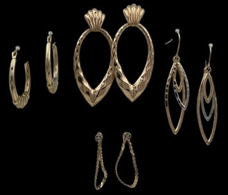 Four Pairs 14K Gold Earrings