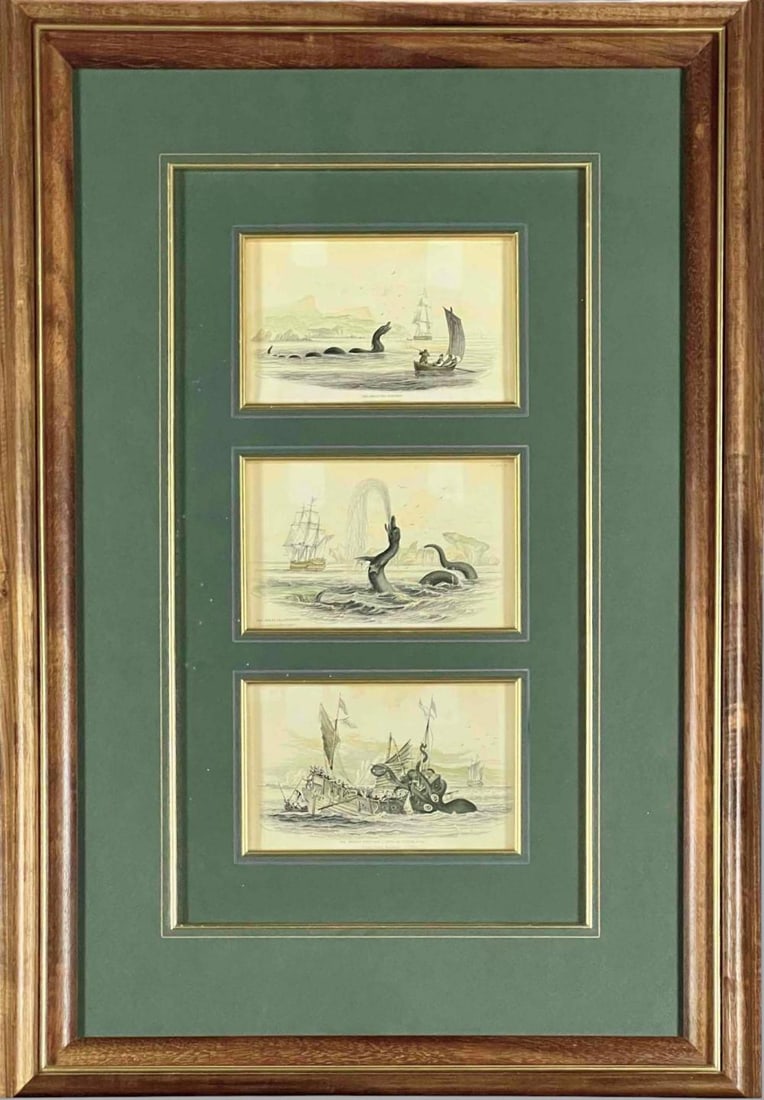 Three Framed 19th Century Etchings of Sea Serpents and The Kraken (1 of 18)