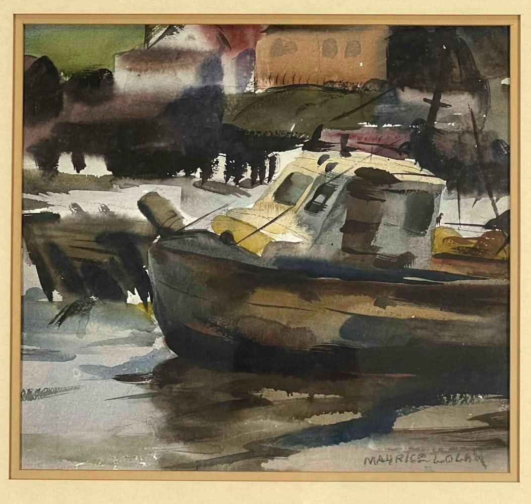 Maurice Logan (California, 1886-1977), Fishing Boat In Harbor, Watercolor: Maurice Logan (California, 1886-1977), Fishing Boat In Harbor, Watercolor On Paper. Signed lower right. As framed approximately 21.625W x 21.25H x 0.75D in. Sight approximately 13.0W x 11.75H in.