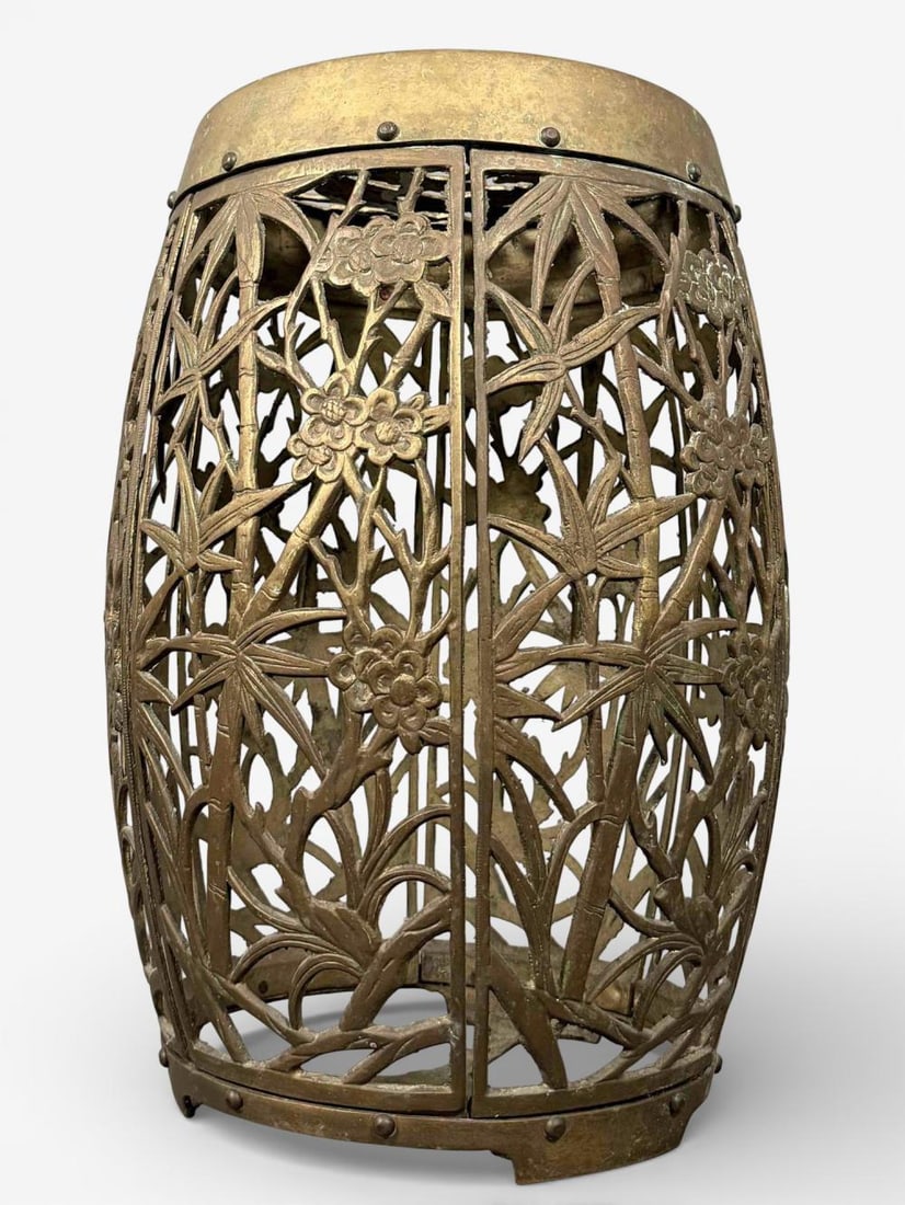 Asian Pierced Brass Drum Stool With Phoenix Motif (1 of 11)
