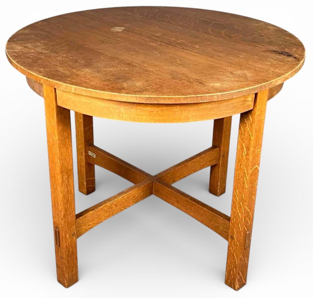 L. & J.G. Stickley Mission Oak Lamp Table: L. & J.G. Stickley Mission Oak Lamp Table. Marked "The Works of L. & J.G. Stickley." Approximately 36.0W x 29.5H in.