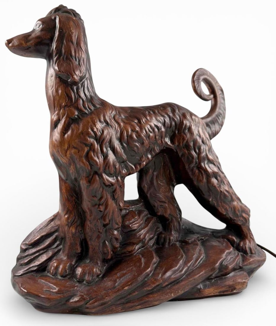 Mid Century California Pottery Afghan Hound T.V. Lamp: Mid Century California Pottery Afghan Hound T.V. Lamp. Marked "Lane & Co. Van Nuys Calif., U.S.A. 1958." Approximately 13.25H x 12.5W x
