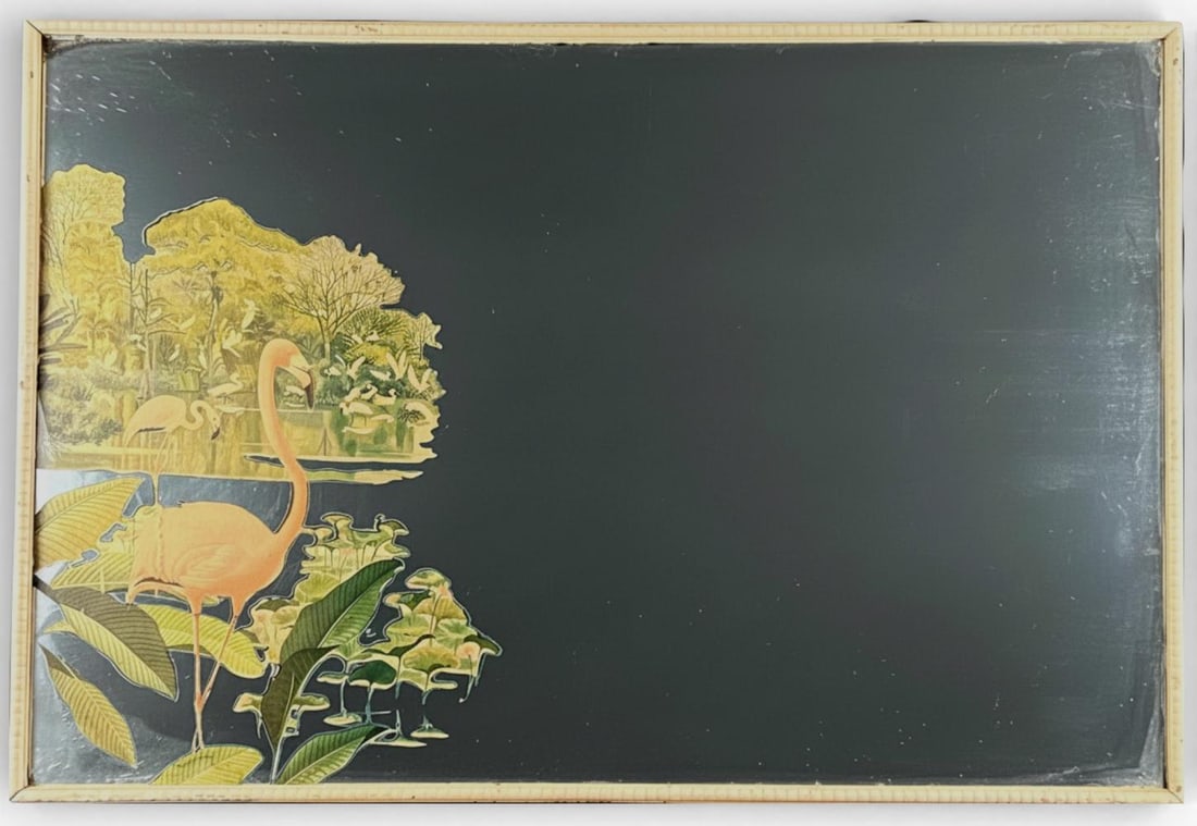 Robert Stern Mid Century Flamingo Mirror: Robert Stern Mid Century Flamingo Mirror. Approximately 30.625W x 20.625H x 0.875D in.