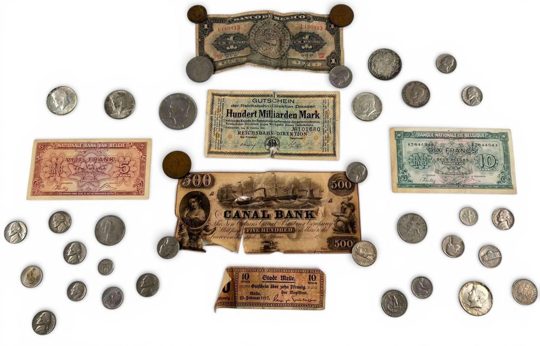 Lot Of Coins & Paper Currency Including New Orleans $500 Canal Bank Note (1 of 9)