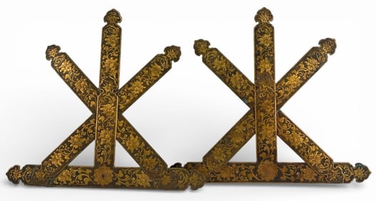 Pair Of Antique Copper Decorative Mounts With Engraved & Gilt Decoration, In The Japoniste Taste