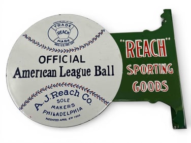 Reach Sporting Goods American League Ball Double Sided Porcelain Flange Sign