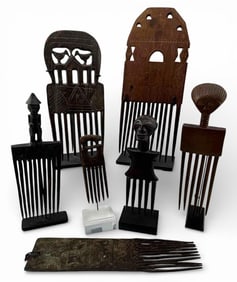 Grouping Of African Tribal Hair Combs, Including Ashani, Tchokwe, Songye
