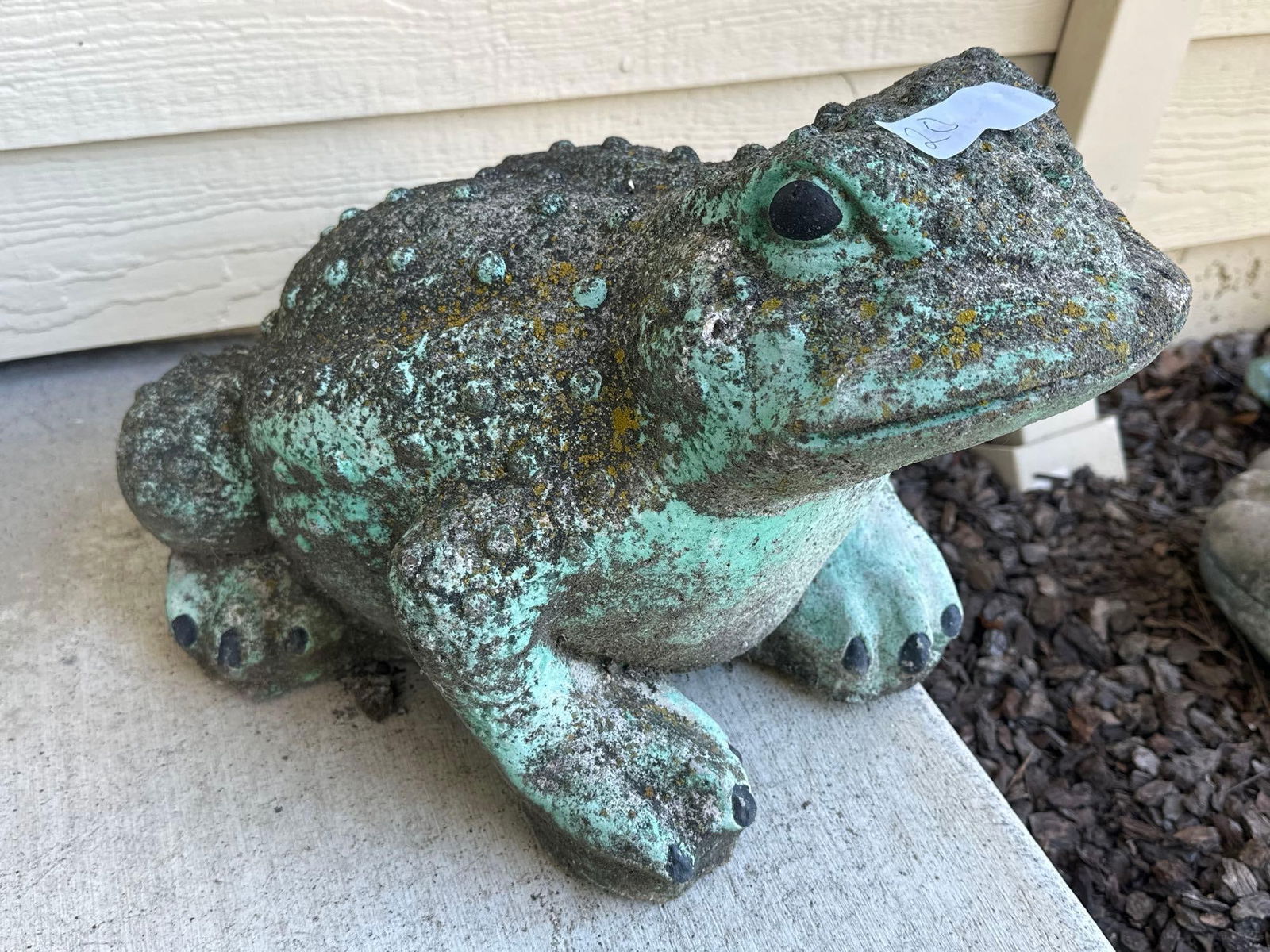 Large Cast Stone Garden Frog Figure: Large cast stone garden frog figure. Approximately 16 inches long.
