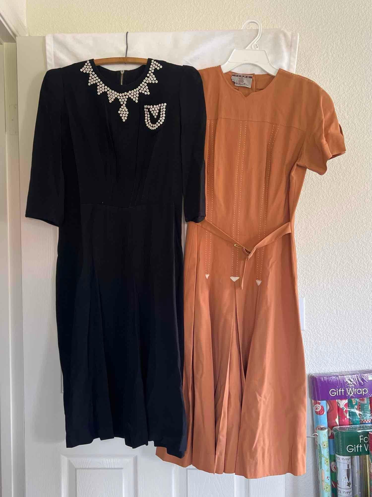 Two Vintage Day Dresses Circa 1940s- 1950s: Two vintage day dresses circa 1940s- 1950s. Approximate size small.