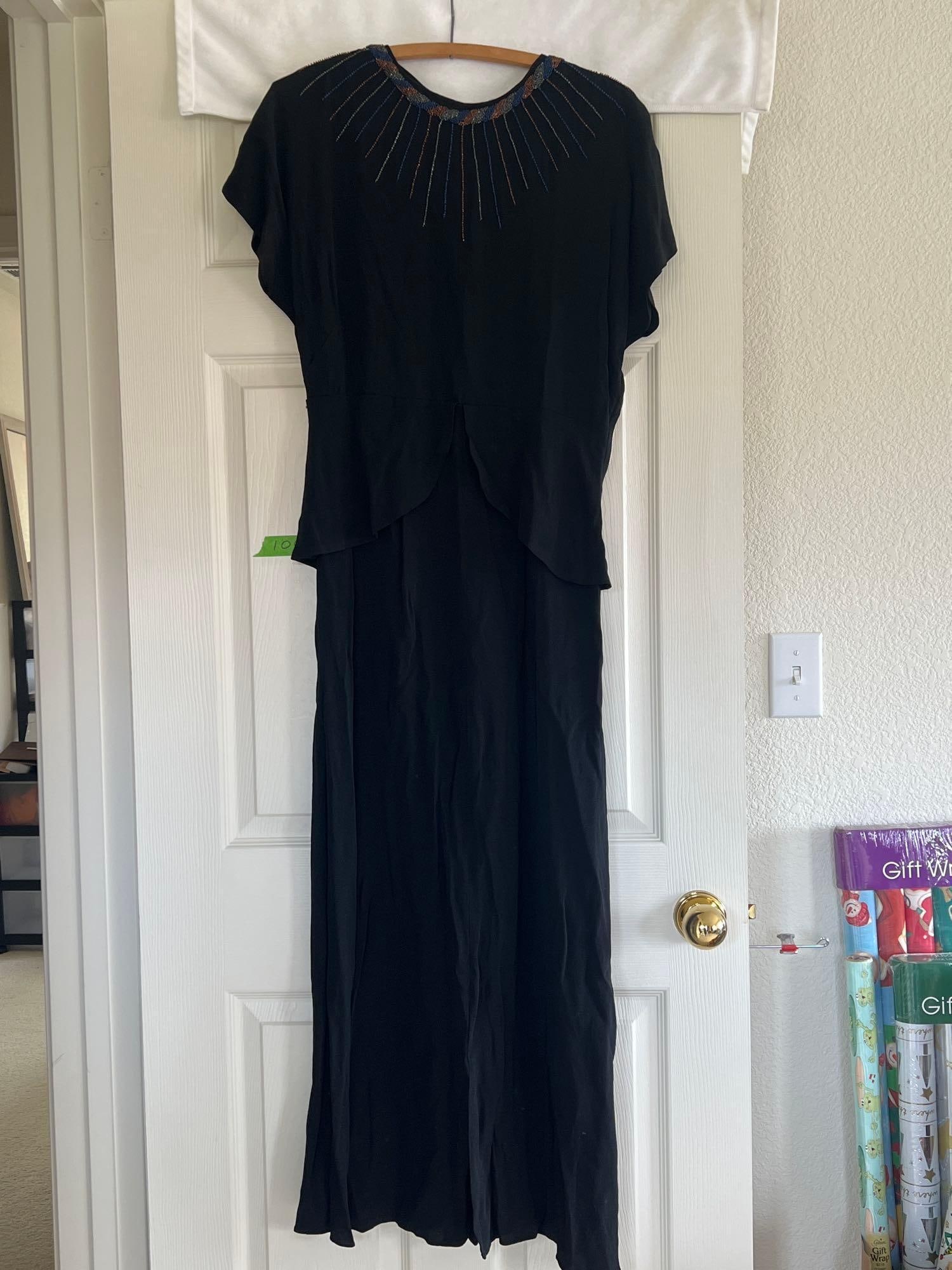 Vintage 1940s Beaded Black Rayon Dress: Vintage 1940s beaded black rayon dress. Approximate size medium to large.