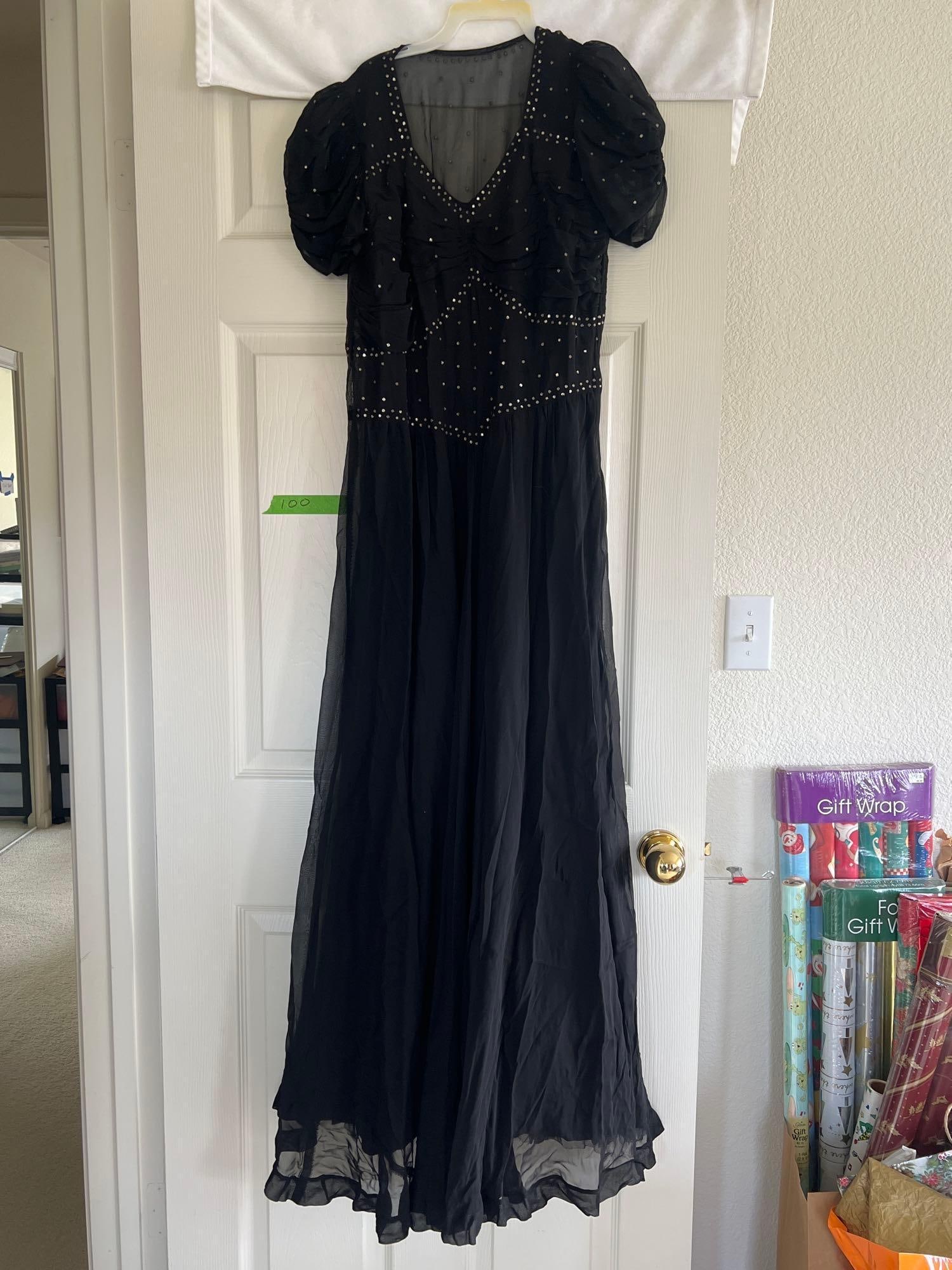 Circa 1940s Rhinestone Embellished Black Evening Gown (1 of 3)