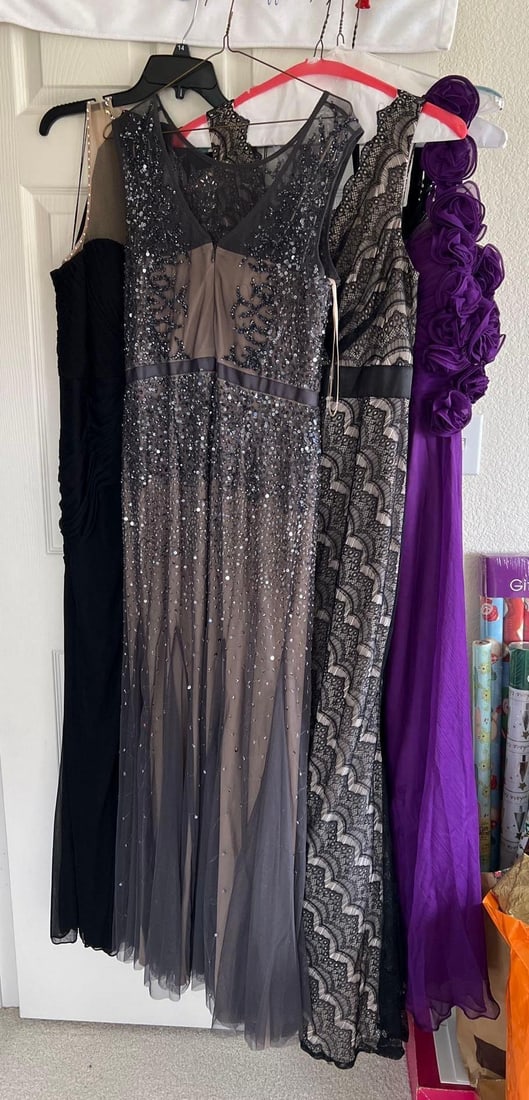 Grouping Of Ladies' Evening Dresses, Approximate Size Large: Grouping of ladies' evening dresses, approximate size large.