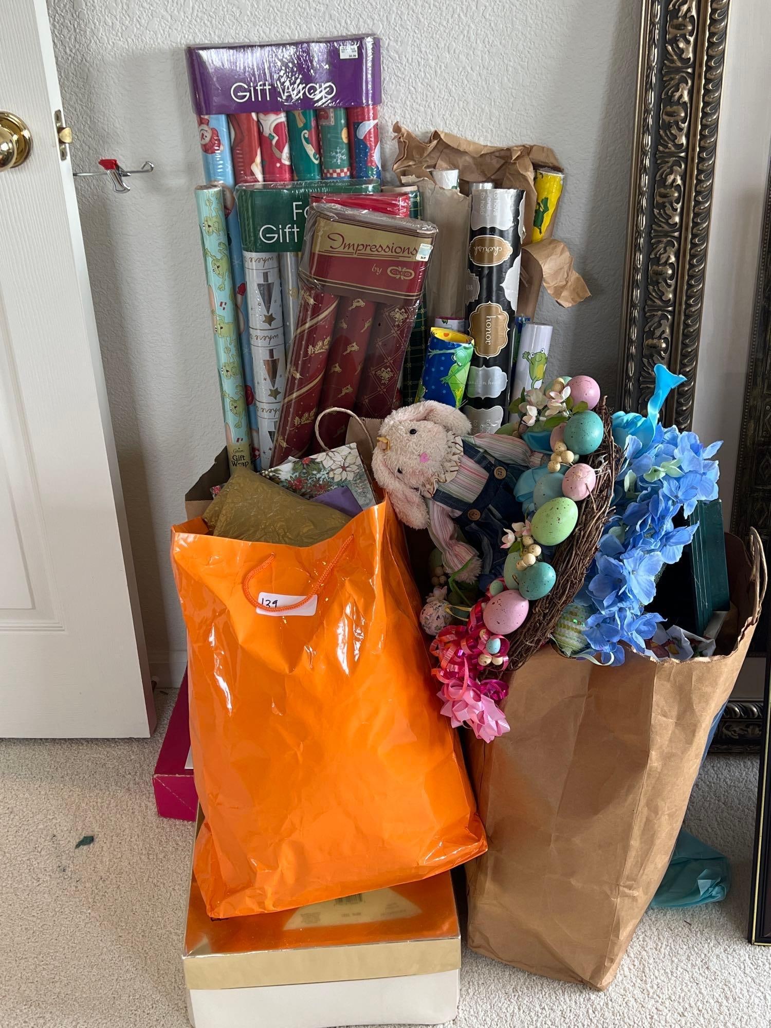 Lot Of Ladies' Clothing, Most 1980s: Lot of wrapping paper, gift, wrapping supplies & holiday decor