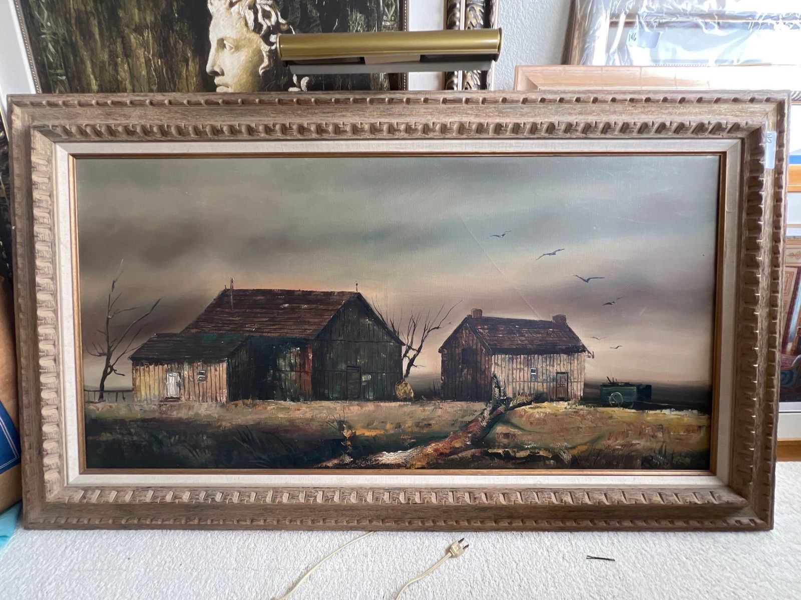 Landscape With Barn, Oil On Canvas: Landscape with barn, oil on canvas. As framed approximately 56 x 32".