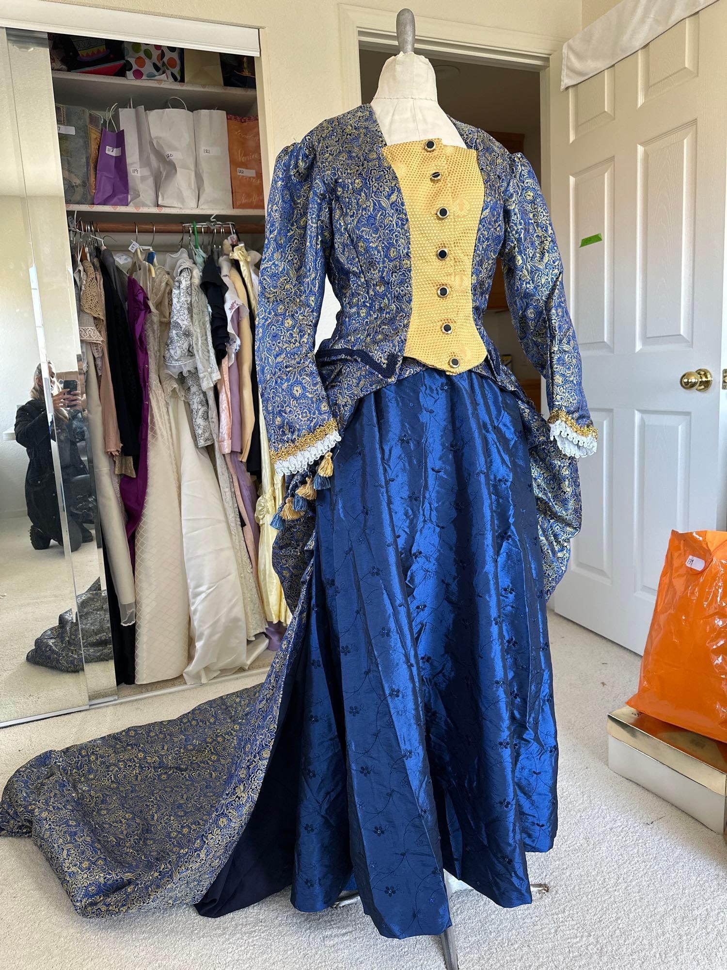 Three-Piece Blue & Gold Victorian Style Costume Ensemble: Three-piece blue & gold Victorian style costume ensemble. Approximate size small.
