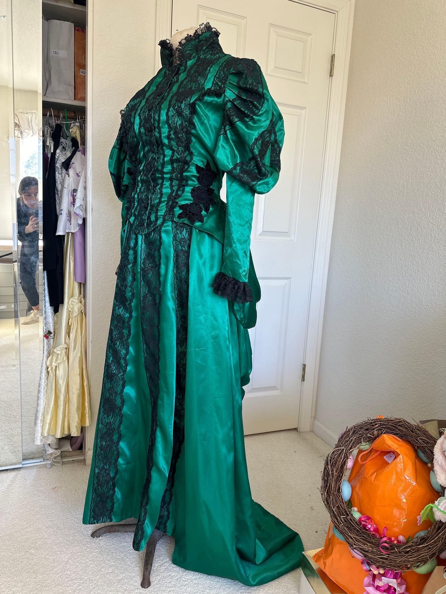 Victorian Style Green And Black Two-Piece Costume: Victorian style green and black two-piece costume. Approximate size medium.