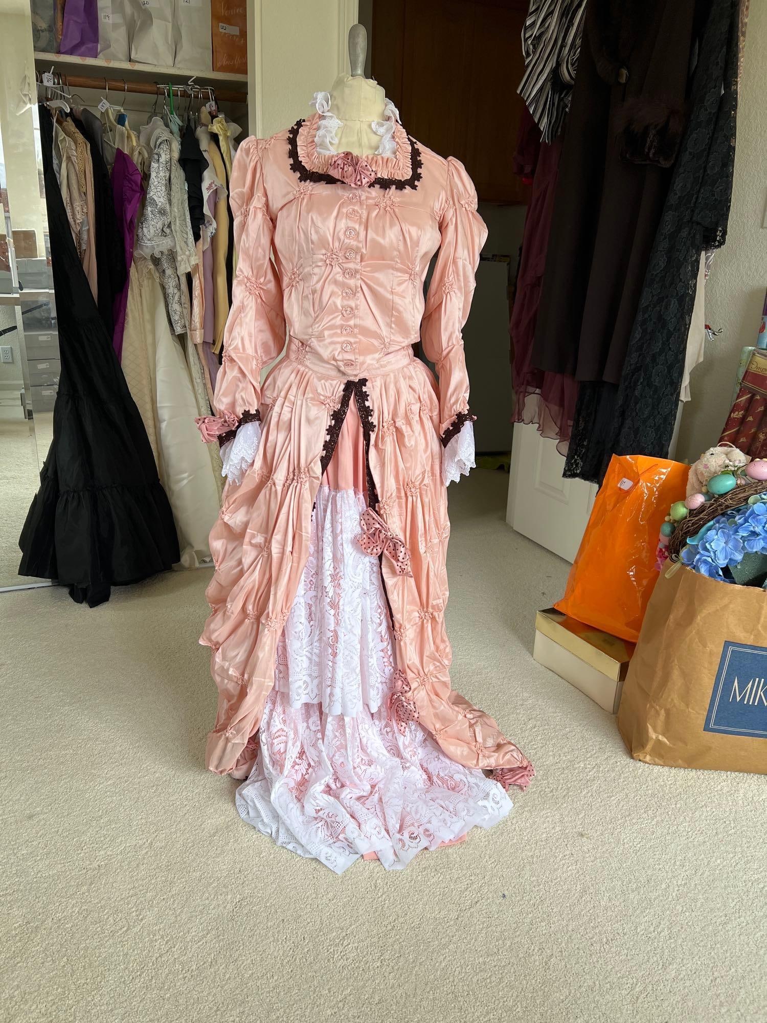 Victorian Style Pink Three-Piece Costume Ensemble: Victorian style pink three-piece costume ensemble. Featured in the New York Times, after it was worn the the Commonwealth Vintage Dances in 2011. Approximate size extra small.