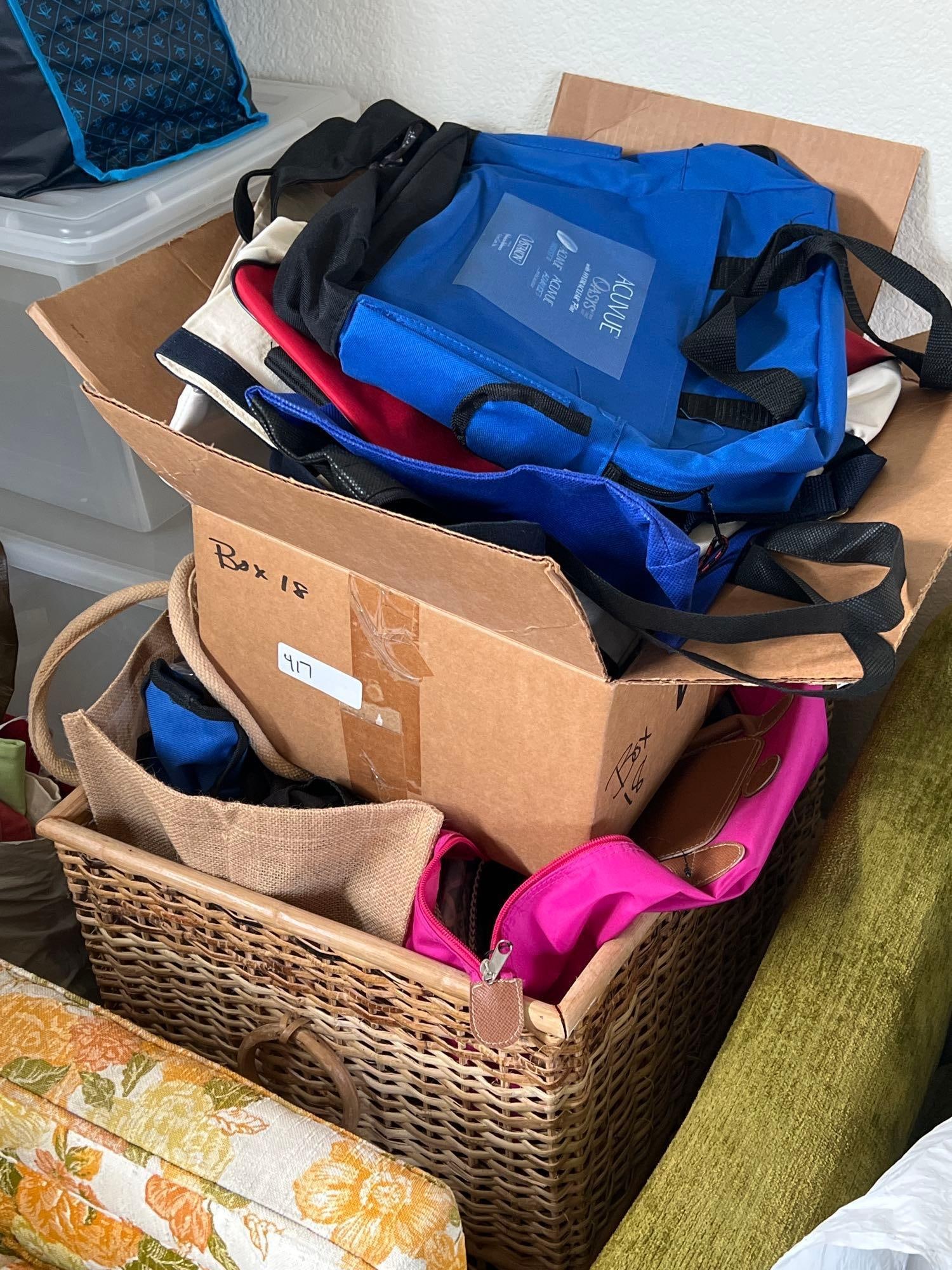 Lot Of Totes, Plastic Storage Boxes, And Hamper (1 of 5)