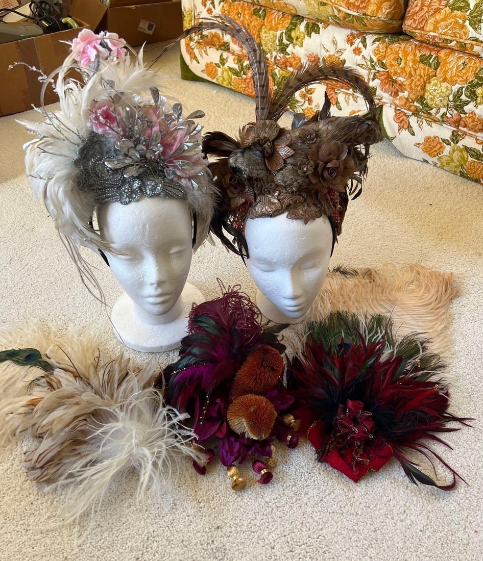 Grouping Of Feather Headdresses: Grouping of feather headdresses.