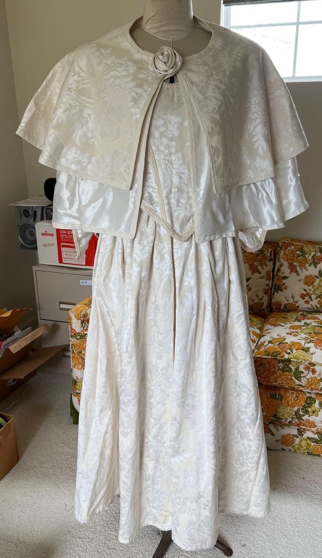 Civil War Era- Style White Brocade Costume Ensemble: Civil War era- style white brocade costume ensemble. Three pieces. approximate size medium.