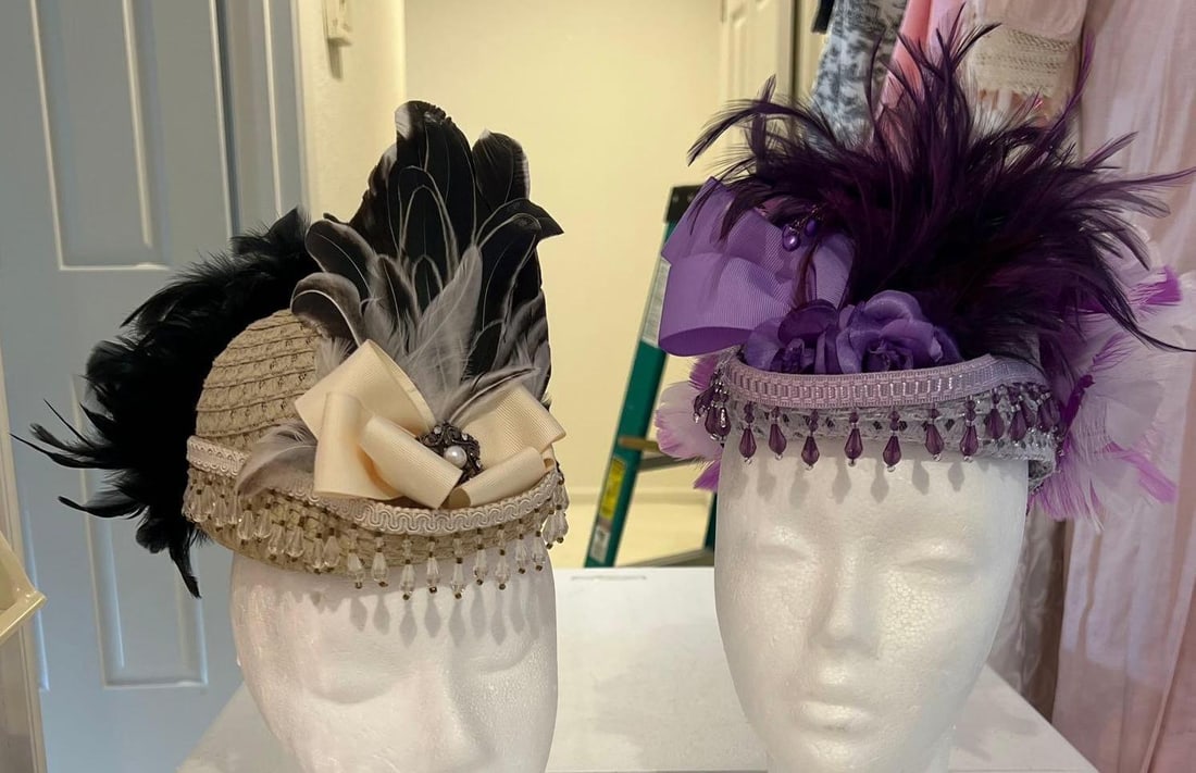 Two Antique Inspired Feather & Beaded Hats (1 of 5)