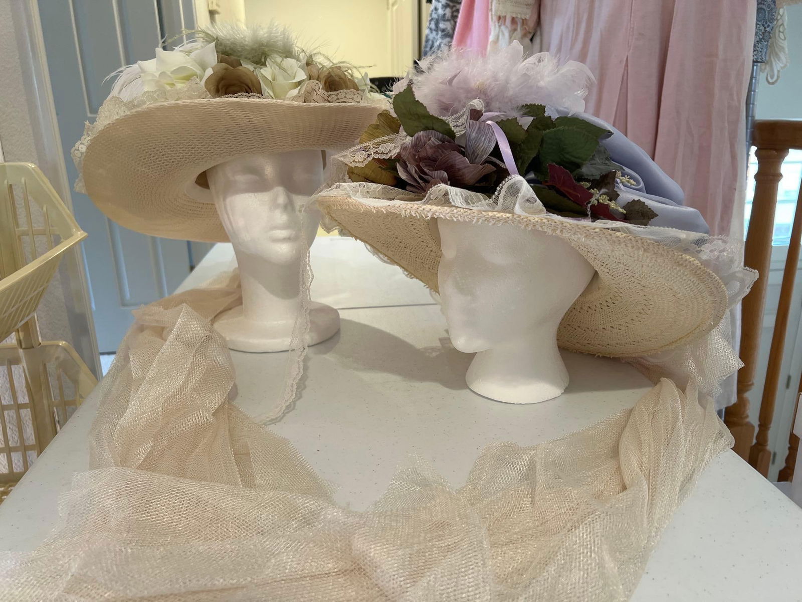 Two Antique Inspired Brimmed Hats With Netting (1 of 5)