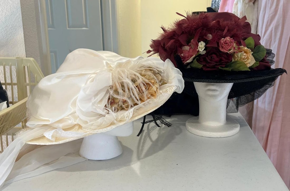 Two Antique Inspired Brimmed Hats With Ostrich Feathers (1 of 4)