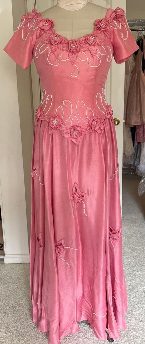 Victorian Inspired Pink Silk Evening Gown (1 of 5)