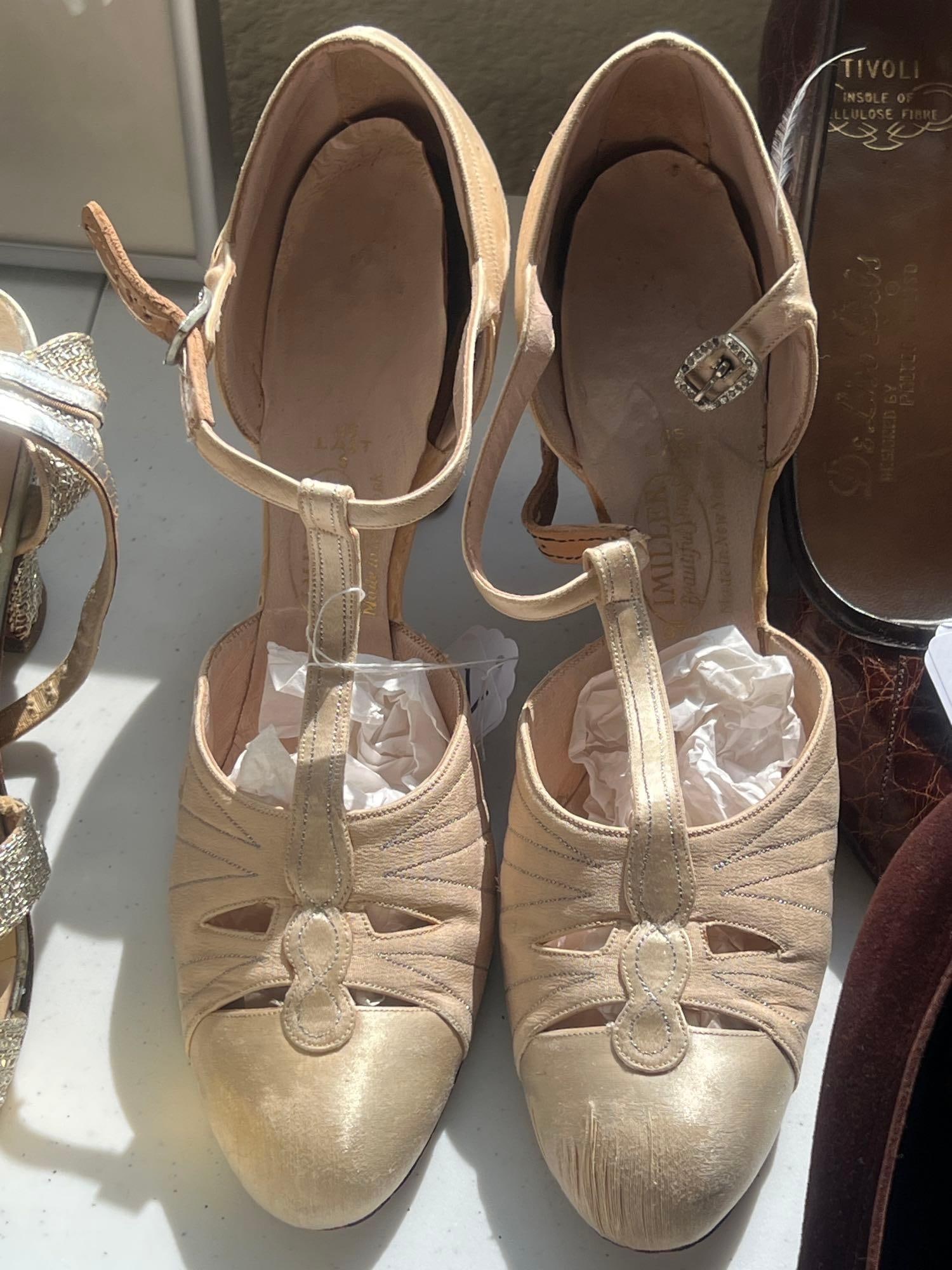 Circa 1920s Pink Satin Tea Strap Shoes With Rhinestone Buckle (1 of 5)