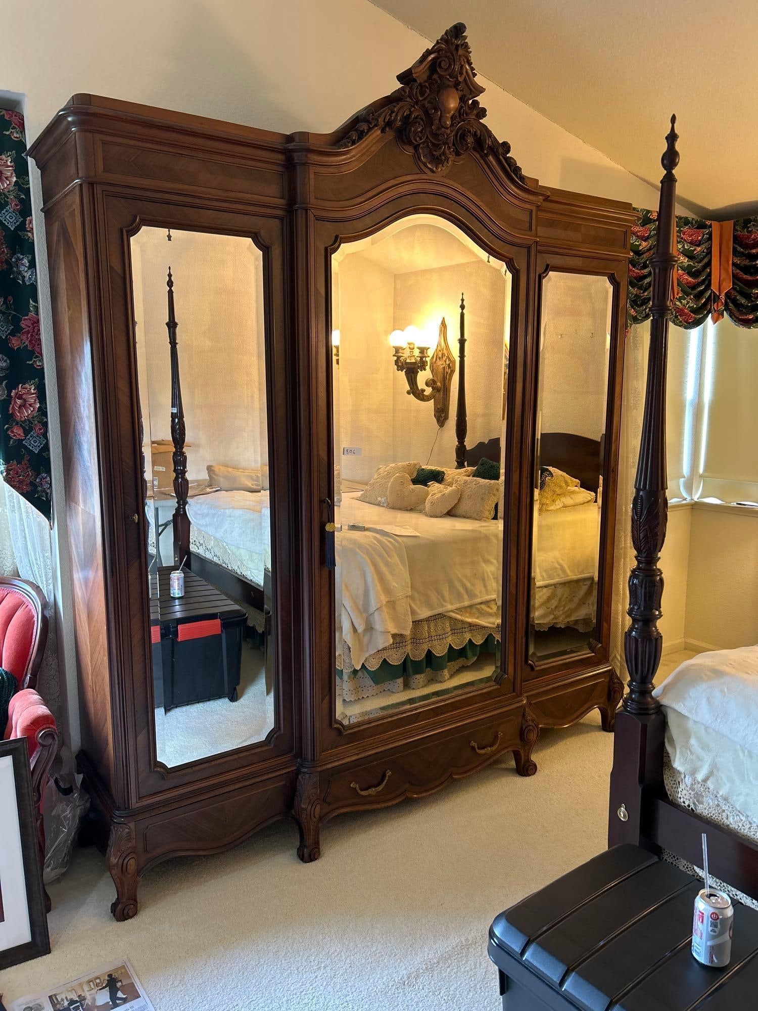 Antique French Walnut Armoire: Antique French Walnut Armoire. Handwritten paper note in drawer reads“Meynard fils, ?b?niste, St. Antoine, Paris." Please note that piece is extremely large and heavy. Will need to be