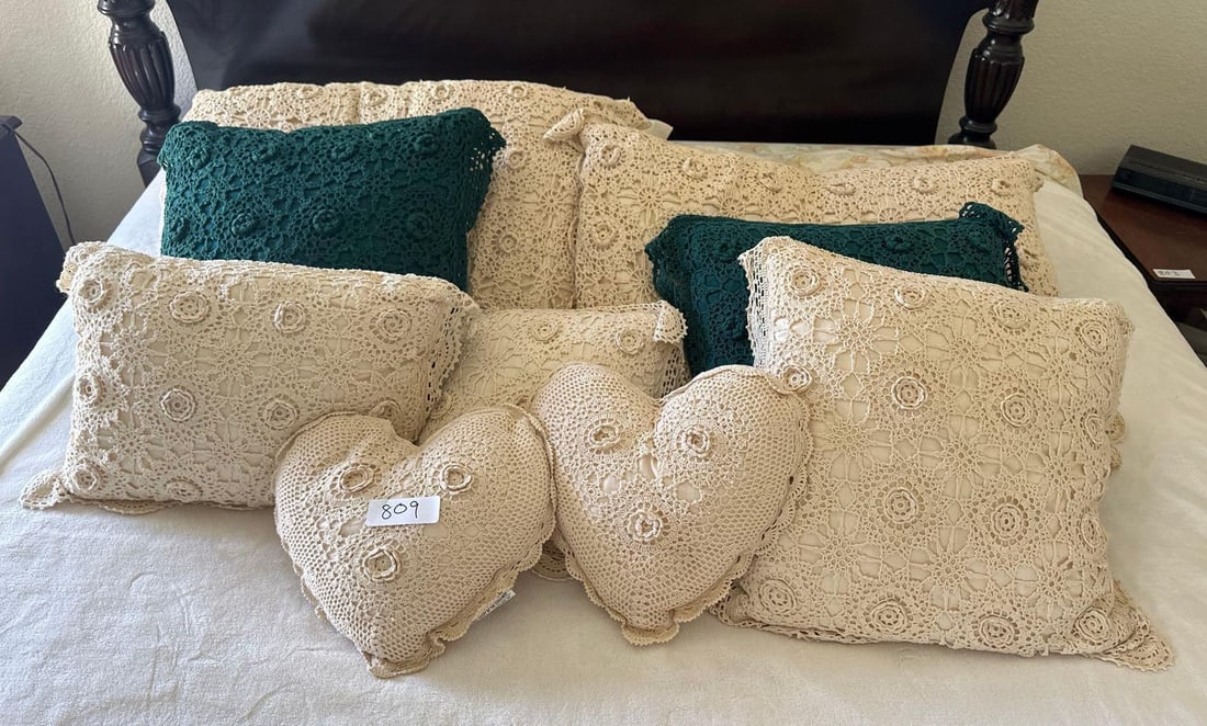 Grouping Of Nine Decorative Crocheted Pillows (1 of 3)