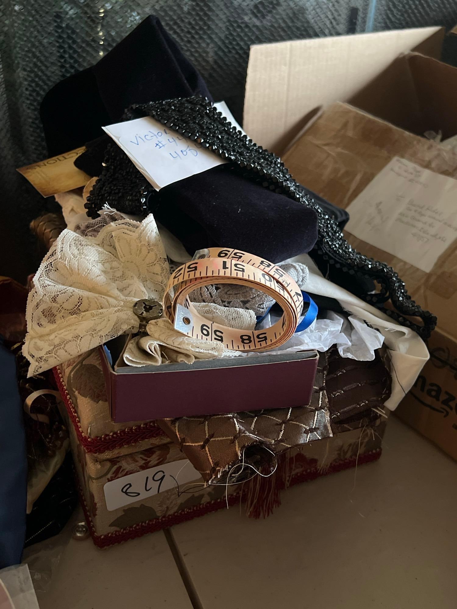 Grouping Of Sewing Items, Material, Dress Collars, Etc (1 of 6)