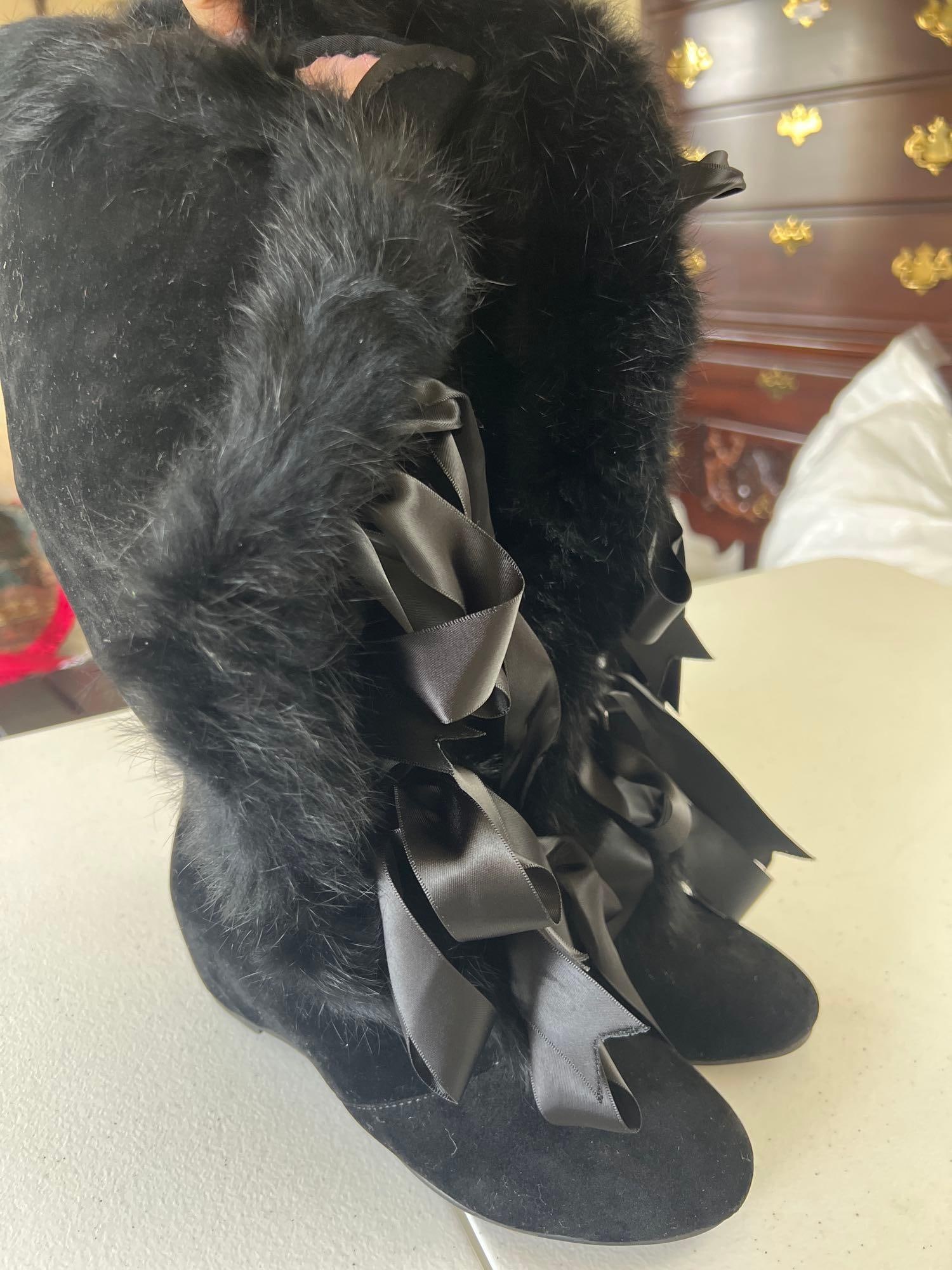 Hopeless Romantic Black Lace Up Boots With Fur Trim (1 of 4)