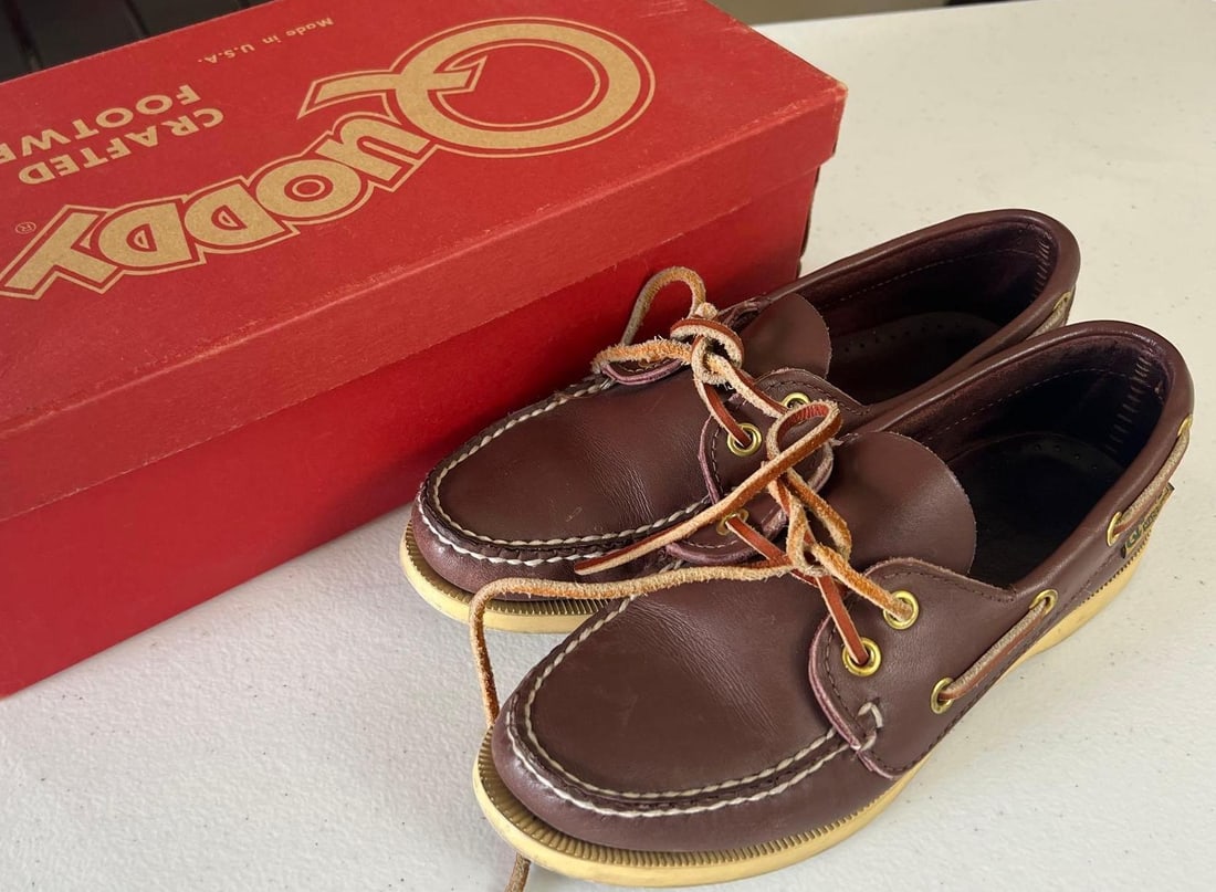 Quoddy Brown Leather Boat Shoes, Size 6: Quoddy Brown Leather Boat Shoes, size 6.