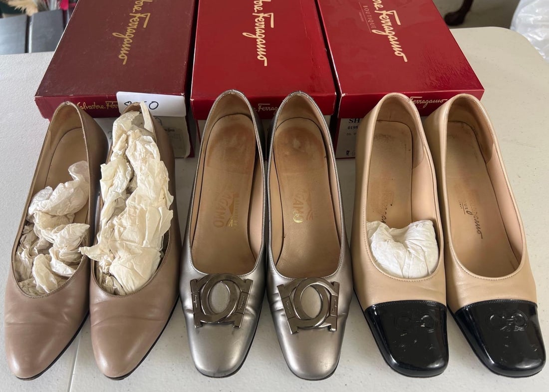 Three Pairs Of Italian Salvatore Ferragamo Leather Heels Size 6 (1 of 6)